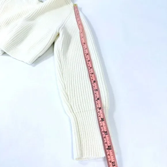 Zara Women S Cropped Ribbed Knit Sweater Cream Chunky Long Sleeve Casual Solid - Picture 7 of 7